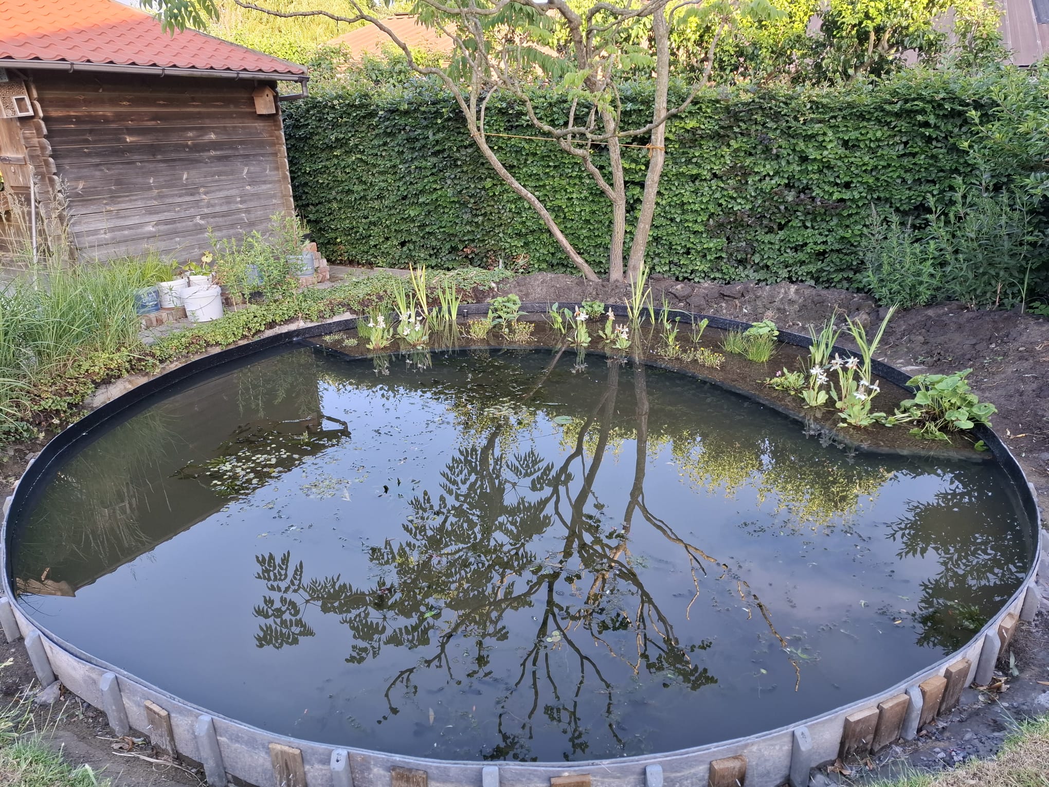 Polyestervijver gevuld